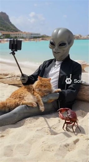 Alien am Strand 😂 | #alien #katze #cat #sora2 #sora #shorts