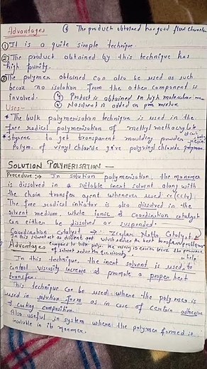 Polymerisation Techniques bulk , solution polymerization advantages disadvantages uses ||chemistry||