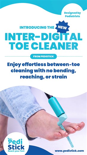 Introducing PediStick’s new Inter-Digital Toe Cleaner, designed to help you gently remove debris from between your toes with ease. Simply attach it to your existing PediStick and glide the specially shaped cleaning blade between each toe. The raised ridges lift away debris effectively, and the durable material is fully washable for repeated use. PediStick makes it easier than ever to maintain good foot hygiene and stay on top of your daily care routine. #Reachyourfeet #PediStick #toecleaner #Hea