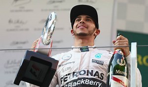Lewis Hamilton lifts Russian Grand Prix trophy