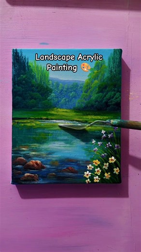 Easy River Landscape Acrylic Painting Tutorial | Relaxing Nature Art 🎨