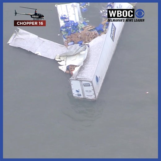 Chopper 16 was overhead the Chesapeake Bay Bridge-Tunnel on Sunday after a tractor-trailer went overboard early this morning. Sadly, Perdue has confirmed the driver did not survive. | WBOC TV 16 Delmarva's News Leader