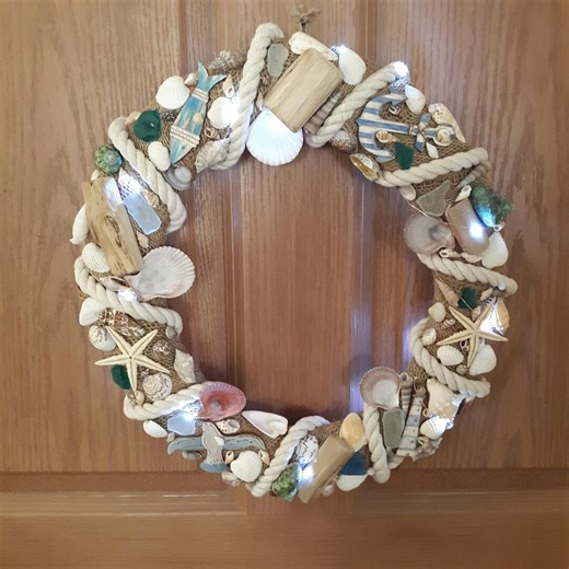 Coastal Nautical Seashells Lighted Wreath - Etsy
