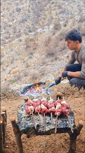 Off Grid Campfire Cooking | Shish Kebab Over Open Fire | No Talking | Food & Nature Sounds