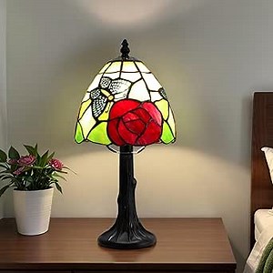 Tiffany Style Table Lamp - Antique Butterfly & Rose Stained Glass Design Desk Lamps Antique 6 Inch Small Tiffany Lamp Bedside Table Lamps for Bedroom Living Room Office Desk Light(Bulb Included)