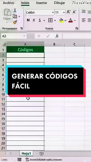 Cómo generar muchos códigos rápidamente en Excel?🤩✅🤯 #aprendeexcel #aprendeentiktok #trucosexcel #exceltips