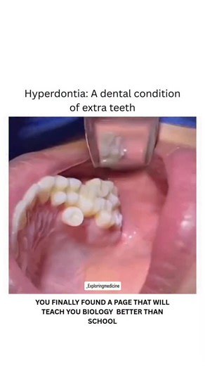 BIOLOGY | HEALTH | MEDICAL on Instagram: "Hyperdontia is a dental condition where extra teeth develop, resulting in an excessive number of teeth. This can cause dental complications, aesthetic concerns, and functional issues, often requiring specialized treatment to address problems like tooth crowding and impaction. The condition itself typically isn't painful, but associated issues like tooth crowding, impaction, or infection can cause discomfort or pain. Dm for credit or removal 🙏 For educat