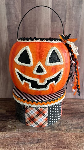 1.4K views · 146 reactions | DIY Vintage Style Pumpkin Pail! Made with…. Toilet paper and Mod Podge. This paper mache craft is so easy to make and the results are so pretty. I love decorating for Halloween and this is too cute for spooky season. #craft #halloweendiy #tutorial | Handmade Happy Hour with Cathie Filian | Facebook