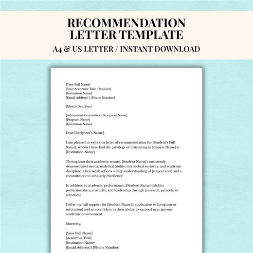 Editable Recommendation Letter Template | Professional Reference (instant Download) - Etsy