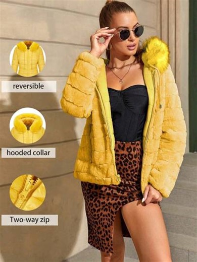 Giolshon Damen Wendebarer Polyester gefütterter Mantel - Kunstfell Kragen, Pendler Chic, Mehrschicht-Styling | SHEIN