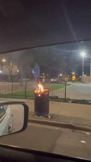 Garbage can on fire in Chicago