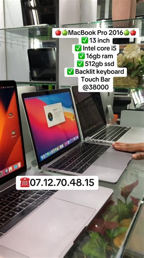 Stabtechcomputers on Instagram: "🍎🍏MacBook Pro 2016🍏🍎 ✅ 13 inch ✅ Intel core i5 ✅ 16gb ram ✅ 512gb ssd ✅ Backlit keyboard Touch Bar @38000 ☎️07.12.70.48.15 #macbookpro"