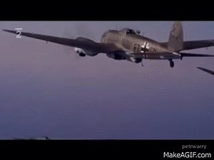 WW2 Battle Of Britain film scenes - R.A.F. vs WL - Spitfire,Hurricane,Ju87,He111 & Bf109 (Buchon) on Make a GIF