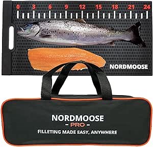 Fish Fillet Mat with Storage Bag and Fish Ruler Decal. Large 28""x14"" Nonslip Fish Cleaning Mat that Grips the Fish - Durable & Easy to Clean, Portable Fish Cutting Board, Black