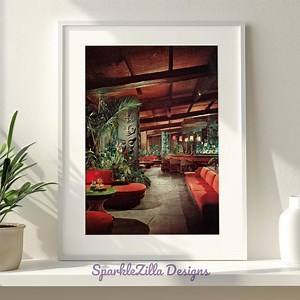 Vintage Tiki Bar Polynesian Printable Wall Art | Moody Tiki Bar Wall Art | Vintage Pulp Style Tropical Bar | Midcentury Dark Fantasy Decor - Etsy