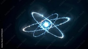 Looped Luminous Atomic Model Animation with Orbiting Electron Shells in a Celestial Environment