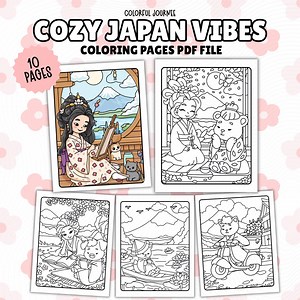 Cozy Japan Coloring Pages, Kawaii Anime Art (digital Download) - Etsy