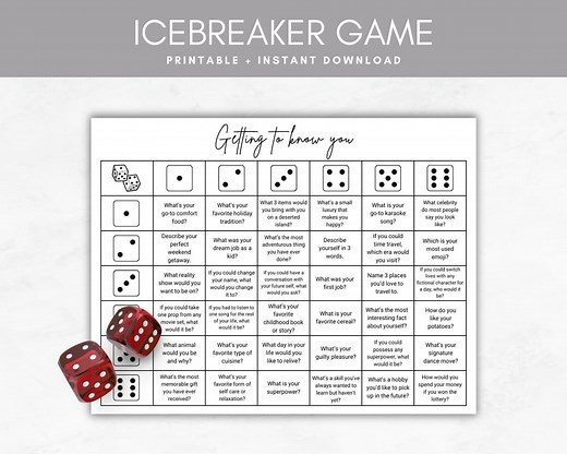 Printable Icebreaker Game, Get to Know You, Roll and Tell Dice Game, Team Building Group Activity, Adult Party Icebreaker, Office Game - Etsy