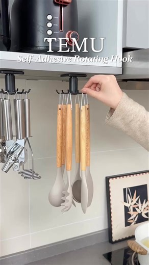 Stick-on rotating hooks that save space and keep tools within reach. 🔍 Find it at https://temu.to/m/g3t6wkvo2pb or with this code vjx89468. #temu #kitchenstorage