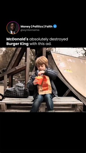 Wynton Nama - Money, Politics, & Faith on Instagram: "McDonald’s and Burger King have always battled for the crown… but this ad takes the rivalry to a whole new level 🔥🍟 A kid gets picked on not for who he is, but for what he’s eating—McDonald’s. So he pulls off a genius move: He hides his McDonald’s meal inside a Burger King bag… and the bullies instantly lose interest 😭💀 The message? McDonald’s is the meal everyone wants. Burger King is the one they walk past without a second look. It’s bo