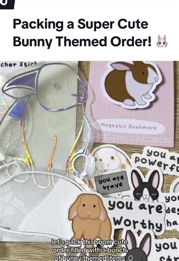 Soooo many bunnies! This honestly just makes me realize that I need to design even MORE bunny stickers and stationery 🐰 Sky & Toastie got Suncatcher Decals, a magnetic bookmark, and a sticker pack, all bunny themed! Which item is your favorite? I think mine is the dutch rabbit suncatcher 🥹🫶 #packanorderwithme #stickershop #stickerorder #orderpacking #bunnystickers