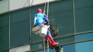 Superheroes Wash Windows at Ohio Children's Hospital