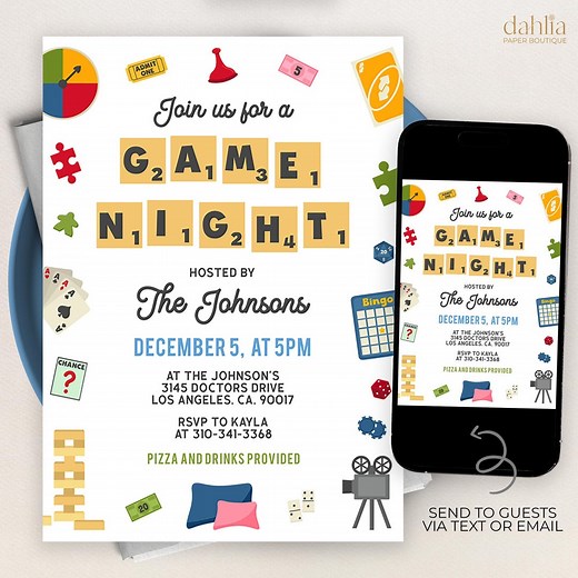 Game Night Invitation, EDITABLE House Party Invite, Printable Birthday Template, Family Game Night, Kids Board Games Instant Download, KP206 - Etsy