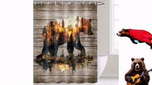 Rustic Shower Curtain Retro Country Cabin Forest Bear Deer Wildlife Bathroom Curtain Farmhouse Camper Hunting Camping Waterproof Shower Curtain with Hooks 69X70inch