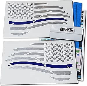 Thin Blue Line American Flag Decal w/Installation Kit (Metallic Silver)