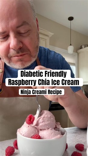 Diabetic friendly low carb raspberry chia ice cream Ninja Creami Recipe. #diabeticfriendly #creami