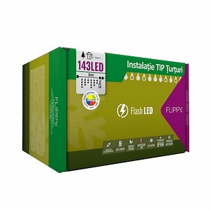 Instalatie Craciun, 5 m, 143 Led-uri ,Franjuri, Multicolor, Flash, Transformator, Interconectabila, Prelungitor 3 m inclus, Fir Negru, Flippy - eMAG.ro