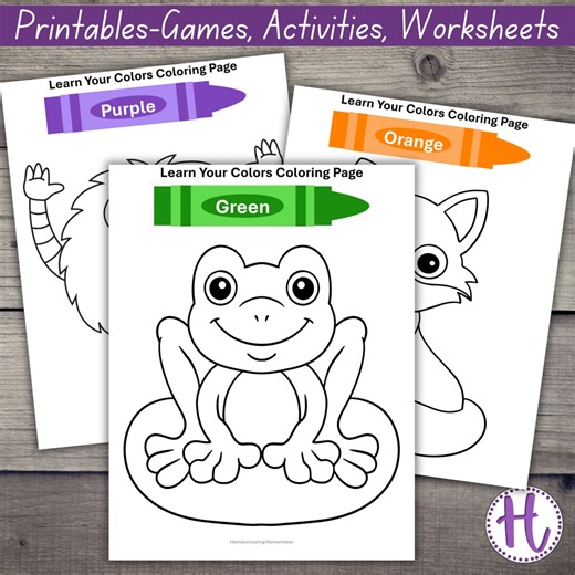Color Learning Coloring Pages: Toddler & Preschool Worksheets (PDF) - Etsy