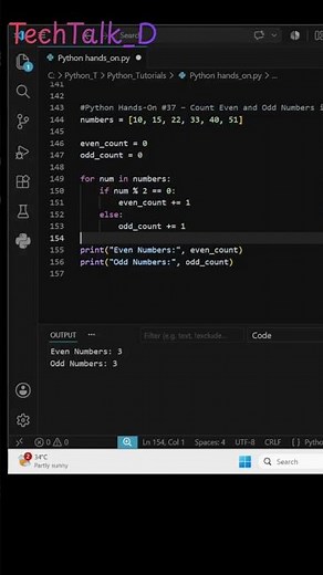 Python Hands-On #37 – Count Even and Odd Numbers in a List | Python Interview Question