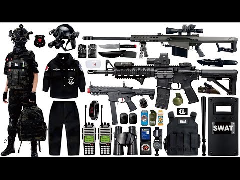 Unpacking toy gun collection, HK416 assault rifle, Barrett sniper rifle, bulletproof vest, handgun
