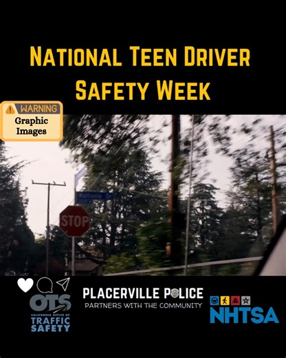 🚗 Teen Driver Safety Week is here! Teens & parents — no texting, buckle up, ditch distractions, drive sober, and limit passengers. Every safe ride counts. California Office of Traffic Safety NHTSA #DriveSafe #TeenDriverSafety #BuckleUp #nodrugsnoalcohol | Placerville Police Department