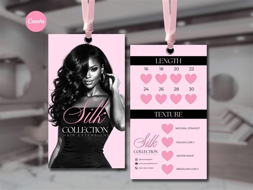 Pink Editable Hair Tag Template Hair Business Packaging Wig Hang Tag Hair Extensions Tag Label Hair Bundle Tags Hairstylist Branding Kit DIY - Etsy