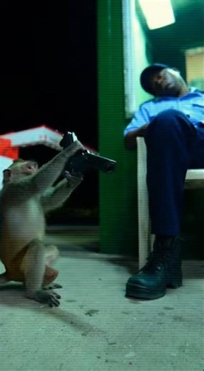 A monkey grabbed the guard’s gun and fired 🤣🤣🤣🤣