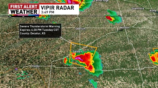 9/16/25 3:49 PM Severe thunderstorm warning for S Decatur county until 4:30 PM. 1" size hail and 60 mph wind gusts possible with storm moving north at 10 mph. | NTV Weather Team