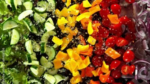 Super slow motion of various vegetable exploding up in the air. Filmed on high speed cinema camera, 1000 fps.