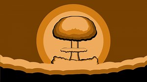Download Animation of an atomic bomb explosion with dark smoke and bright lights. 2d atomic bomb animation background, 4k animation for free