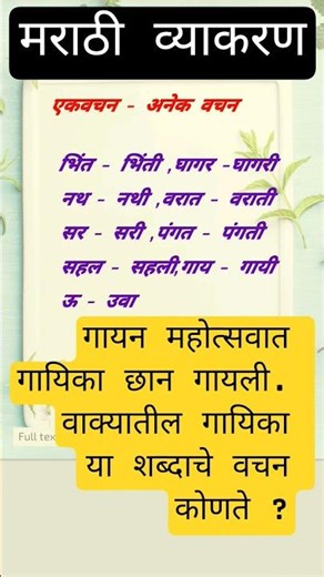 Maha TET exam/Maha TET exam Marathi/4th standard scholarship/7th standard scholarship/एकवचन अनेक वचन