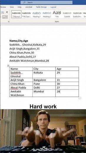 How to convert text to table in ms word in 5 seconds 😱 #msword #office #document
