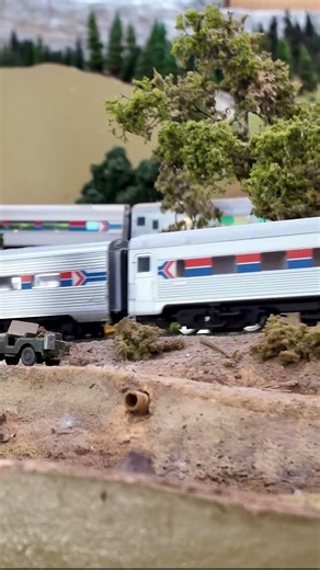 Amtrak trains 5 and 6 meet at Applegate on our HO scale layout