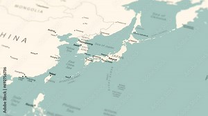 Japan on the world map. Smooth map rotation. 4K animation.