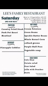 Lee’s Family Restaurant’s Saturday Menu. 9/6/2025 | All Things Walker County