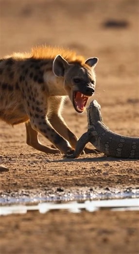 Hyena vs Monitor Lizard: Intense Standoff in Wild Showdown #wildlife #nature #animalbattle