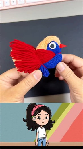 Paper Craft Ideas on Instagram: "Create this cute wool sparrow with just a few simple steps! 🐦✨ Wrap wool thread around a phone, cut, and stack the pieces to shape the body. Tie it securely, trim the excess, and add eyes and a beak for the perfect finishing touch! This fun and easy craft is great for kids and DIY lovers. Try it today and bring your own little sparrow to life! 💖"