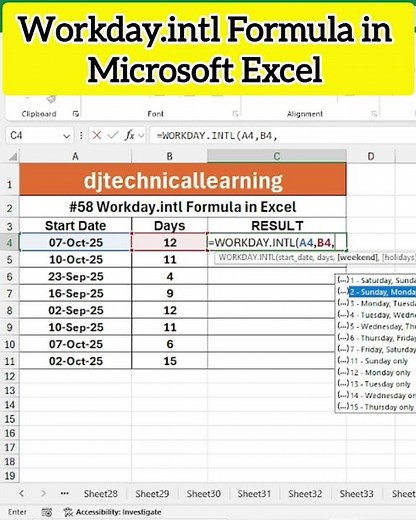 Workday.intl Formula in Excel | workday.intl Function in Excel | #exceltips #excelshorts #microsoft