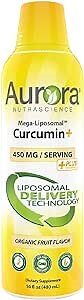 Aurora Nutrascience Mega-Liposomal Curcumin+ Vitamin C with CurcuVail, Supports Healthy Joints, Muscles, GI Tract, and Brain, Organic, Non-GMO, 450mg per Serving, 16 fl oz
