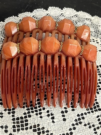 Vintage Alexandre De Paris Hair Combs Set | French Luxury Hair Accessory | Amber Beaded Comb | Made in France | Bridal Hair | 1980s 1990s - Etsy